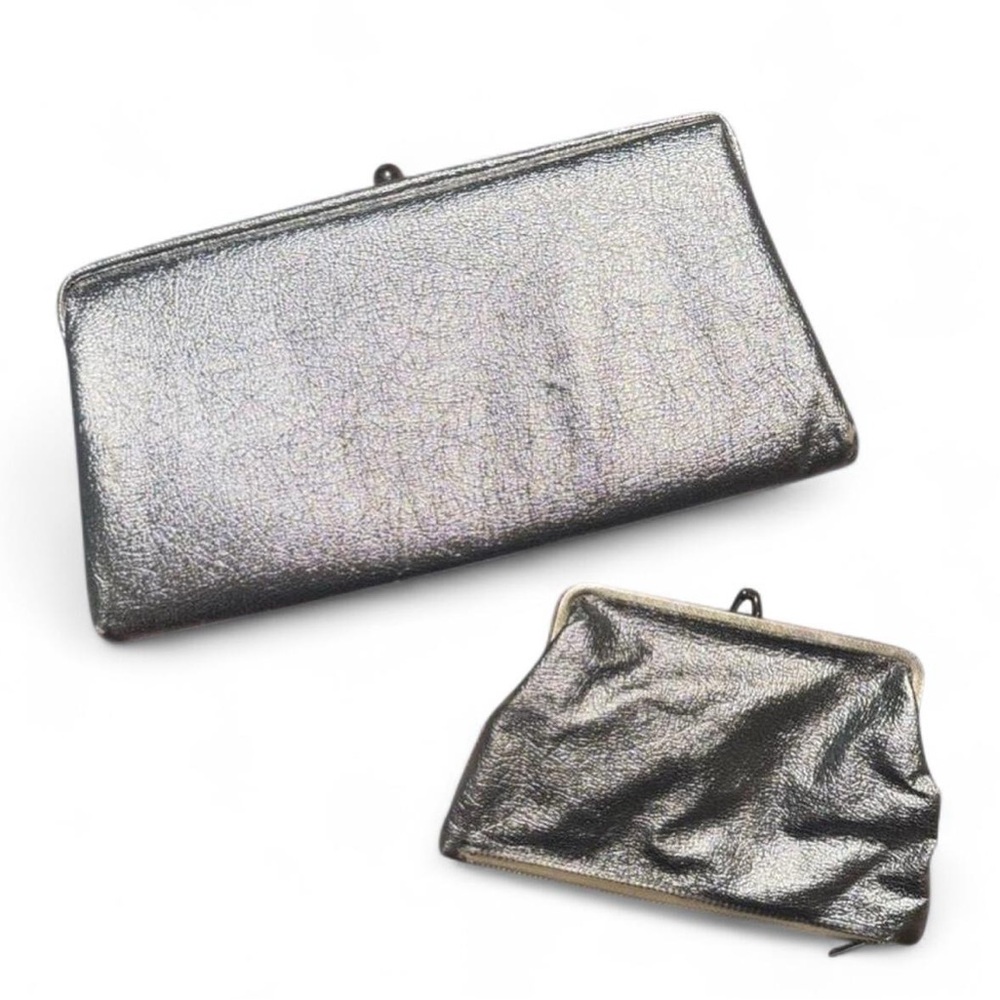 Vintage Silver Metallic Clutch and Coin Purse Set
